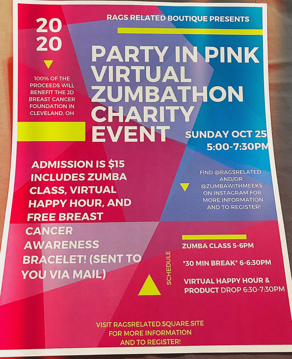 yoitsmeeks's tweet photo. Please RT to help me spread the word!❤️😁
My company @ragsrelated is hosting a ZUMBATHON for charity this month! 100% of the proceeds will benefit the JD breast cancer foundation in Cleveland, OH. All are welcome! #supportsmallbusiness #zumbathon #partyinpink #rt #retweet #zumba https://t.co/ZN4VHxTj5J
