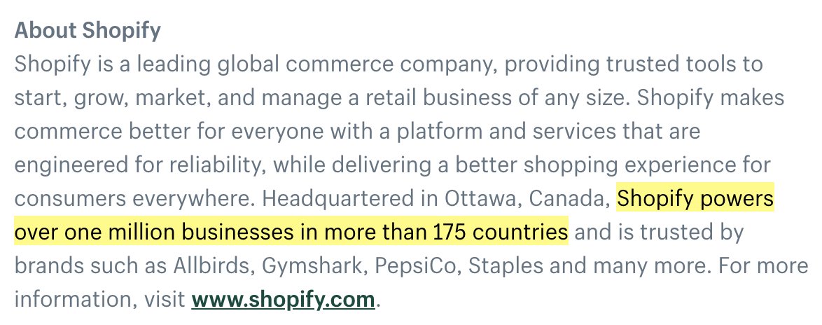 This is potentially the most mind-blowing thing so far:The report spends 82 pages on Amazon and the competitive landscape in ecommerce.No mention of Shopify, a $126 billion ecommerce company that powers more than one million online businesses.In Q2 2020, GMV grew 119% YoY!!