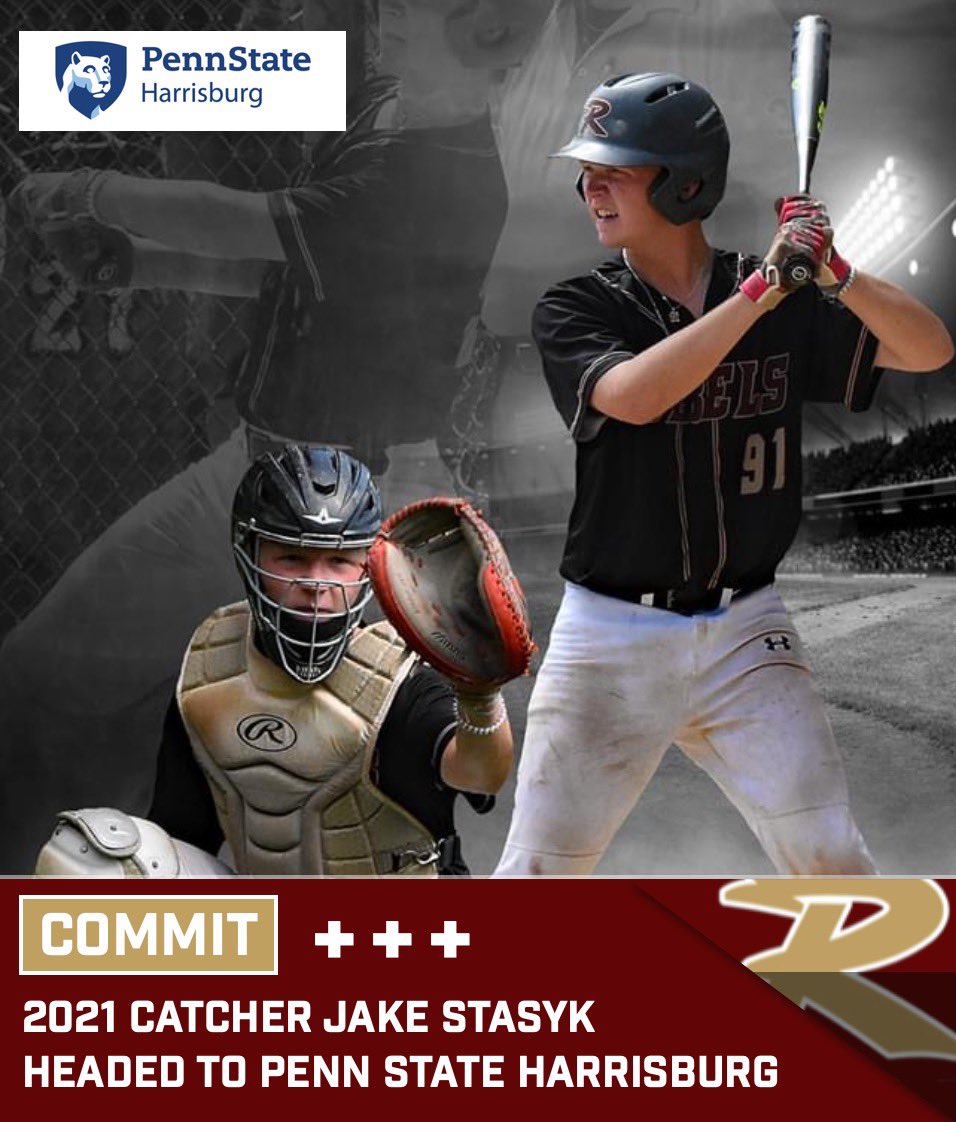 parebels's tweet photo. Congratulations to 2021 C Jake Stasyk on his commitment to PSU Harrisburg.  Jake has the ability to be a middle of line up bat, in addition to his catch and throw skills which has be a 2.01 pop @BullpenD1 @pbrpennsylvania @DanCevette @GregWilliamsPBR @T_Wills1 @PSHbgBaseball https://t.co/yhe3SvYakW