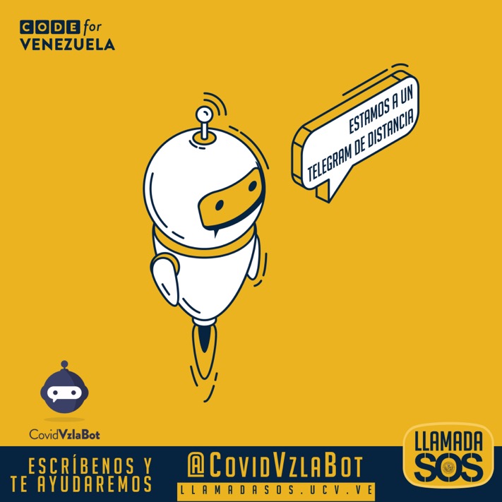 Llamadasos's tweet photo. Ahora también podemos atenderte a través de Telegram gracias a @code4venezuela. Solo debes agregar el usuario @CovidVzlaBot, responder las preguntas y seguir las indicaciones. #LlamadaSOS, llámanos y te ayudaremos.

#Cuarentena #Coronavirus #COVID19 #SOSTelemedicina #UCV #médicos https://t.co/dRMoGC2RSa
