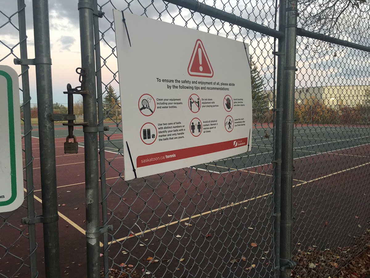 Blechmikov's tweet photo. Seriously already shut down? @cityofsaskatoon let’s make a plan going forward to keep the tennis nets up and the courts open for as long as possible, not some date penciled in a calendar from 30 years ago. Sound good?? @JohnBerzolla @MarkPea2010 https://t.co/FoXIWqkYtt