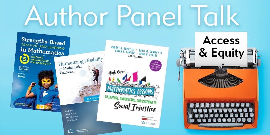 Super excited to moderate a <a href="/NCTM/">NCTM</a> author panel focusing on Access and Equity.  Join authors @robertqberry <a href="/jstaley06/">J Staley</a> <a href="/bkobett/">Beth Kobett</a> <a href="/ksquaredmath1/">karen Karp</a> and <a href="/PauloTanTU/">Paulo Tan</a> on October 14 at 7:00 ET.  Use this link to register: nctm.zoom.us/webinar/regist…