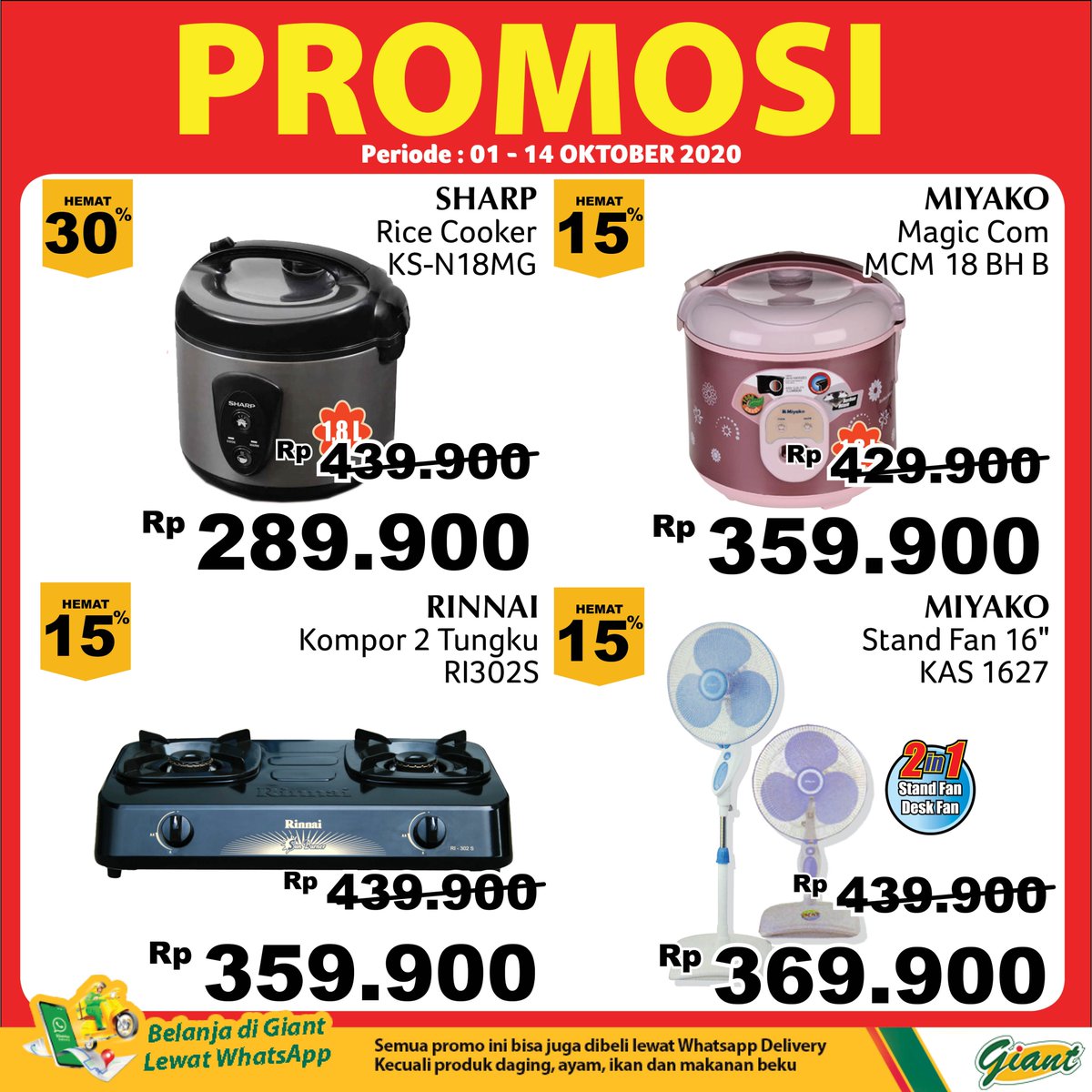 Giant Indonesia on Twitter: Hi Sahabat Giant, ada promo untuk  barang-barang elektronik nih. Dapatkan produk elektronik yang berkualitas  dengan #HargaMurahSetiapHari, hanya tersedia di Giant Ekstra ya. Mulai dari  kompor, rice cooker, kipas,
