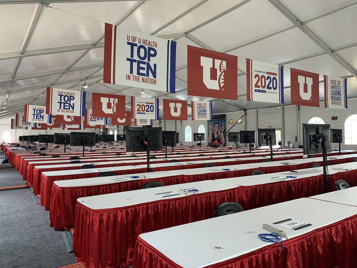 UtahRossRomero's tweet photo. Getting ready for #VPDebate by visiting the venue at the @UUtah. The media tent is huge. We welcome the world to Salt Lake City like we did for @Olympics. Now listening to a discussion on getting the most out of the debate. Thanks to @pbsutah for the discussion. #civildiscussion https://t.co/OpIPPz9lCX
