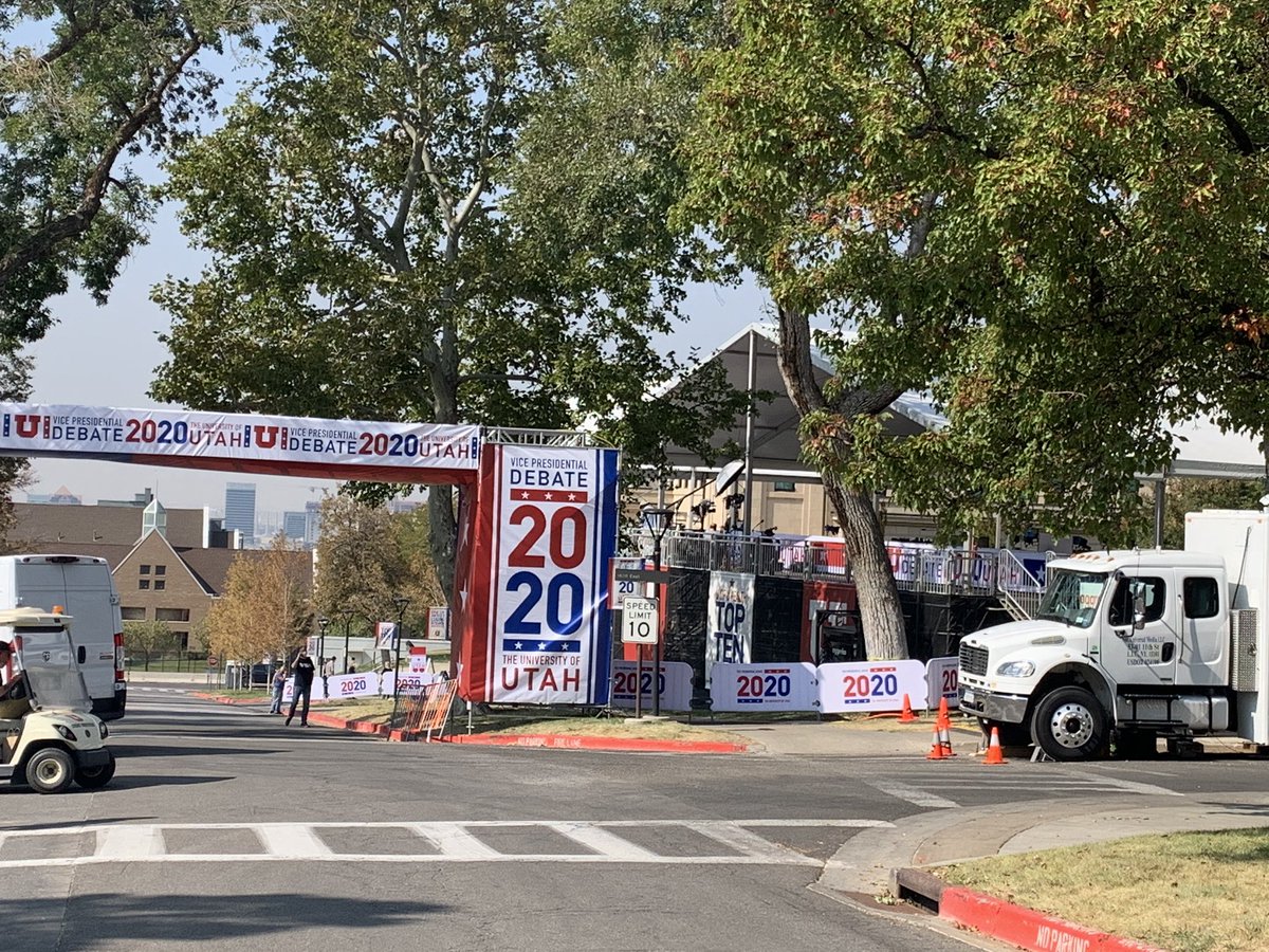 UtahRossRomero's tweet photo. Getting ready for #VPDebate by visiting the venue at the @UUtah. The media tent is huge. We welcome the world to Salt Lake City like we did for @Olympics. Now listening to a discussion on getting the most out of the debate. Thanks to @pbsutah for the discussion. #civildiscussion https://t.co/OpIPPz9lCX