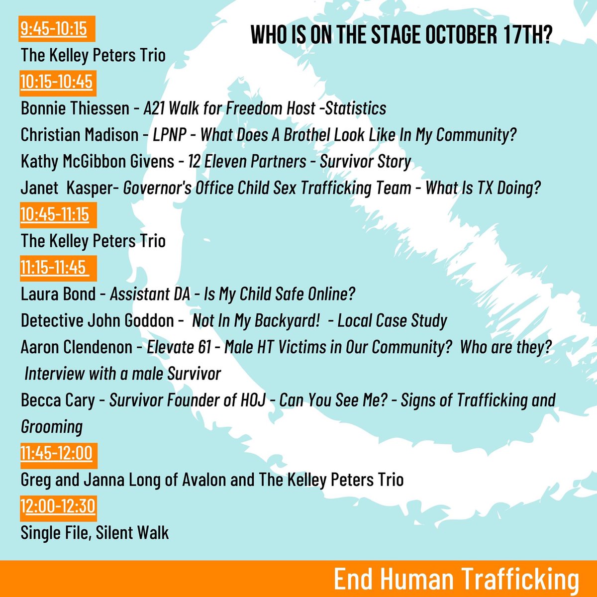 MCCAHT_TX's tweet photo. Check out the stage schedule here!  Visit organizations while hearing great music!  Enjoy the food trucks!  Take a stand for the freedom, dignity, and value of every human being during our silent, single file walk. Register today at https://t.co/HltWVi7VOP https://t.co/UTxc2Ud4Rw