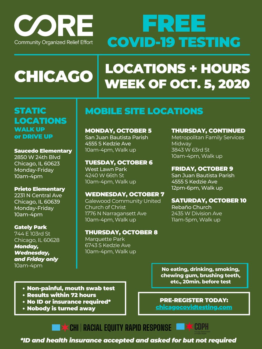 LulacIL_OAV's tweet photo. This weeks free COVID-19 testing sites! https://t.co/vRZ0zbaUoY