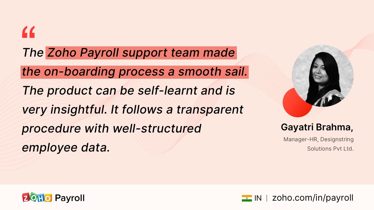 ZohoPayroll's tweet image. You don't need to be a payroll expert when the software and its support team can get the job done for you. Here's Gayathri from @design_string sharing how the #ZohoPayroll team has been helping them since day one.
#HappyCustomers