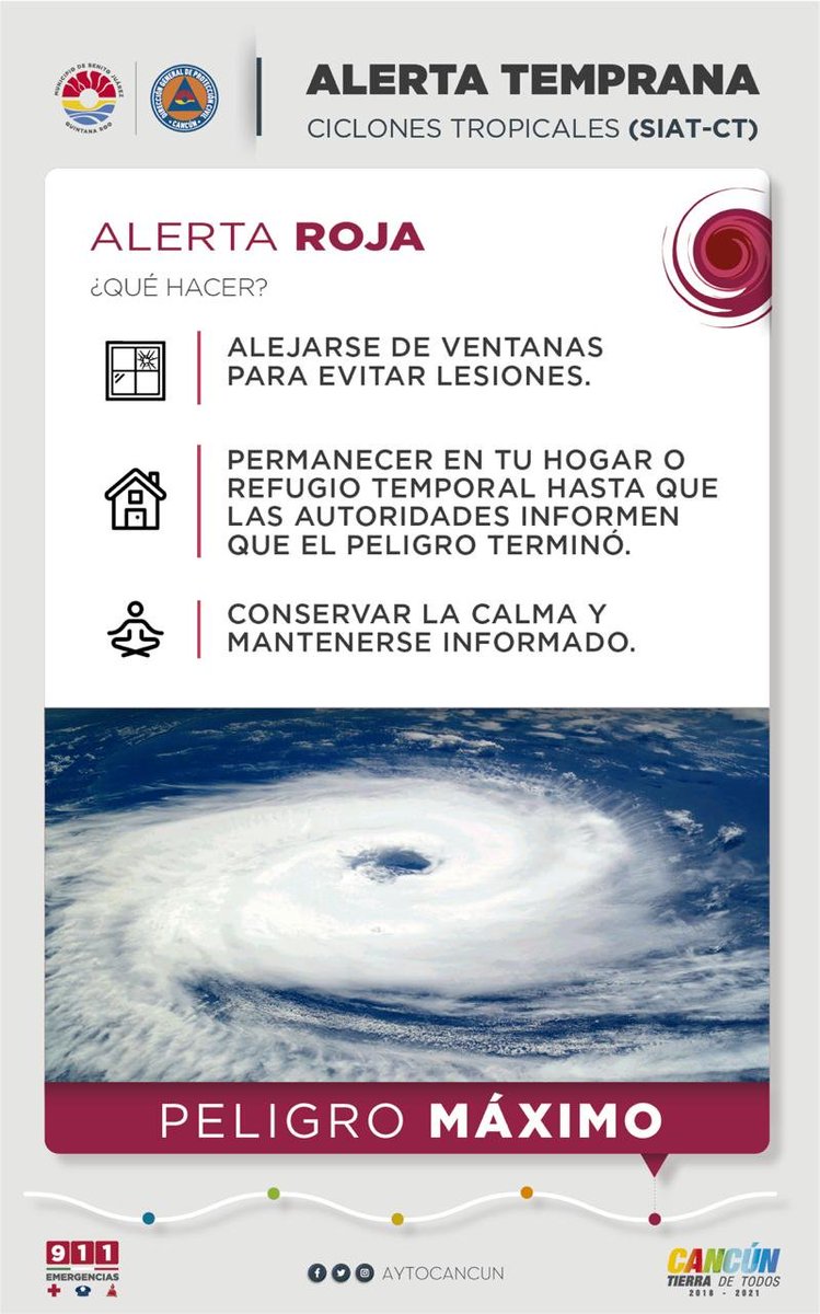 MovimientoASYR's tweet photo. Es muy probable que el #HuracanDelta arribe esta madrugada del miércoles a la Zona de Cancún - Cozumel.
Estas son las recomendaciones:
#ProtecciónCivil #ASYR https://t.co/BT1Lo85ygd
