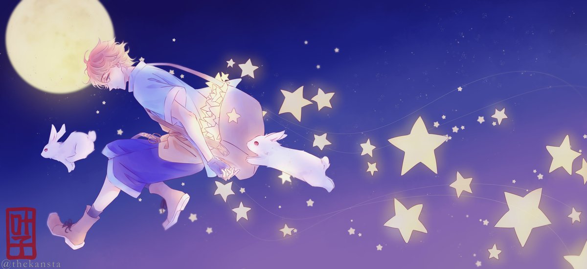I decided to join #GalaxysCutest!

here's my OC Aris, the boy who hangs up the stars every night, with his little moon bunnies~ (check thread for his character sheet)

done in SAI and CSP