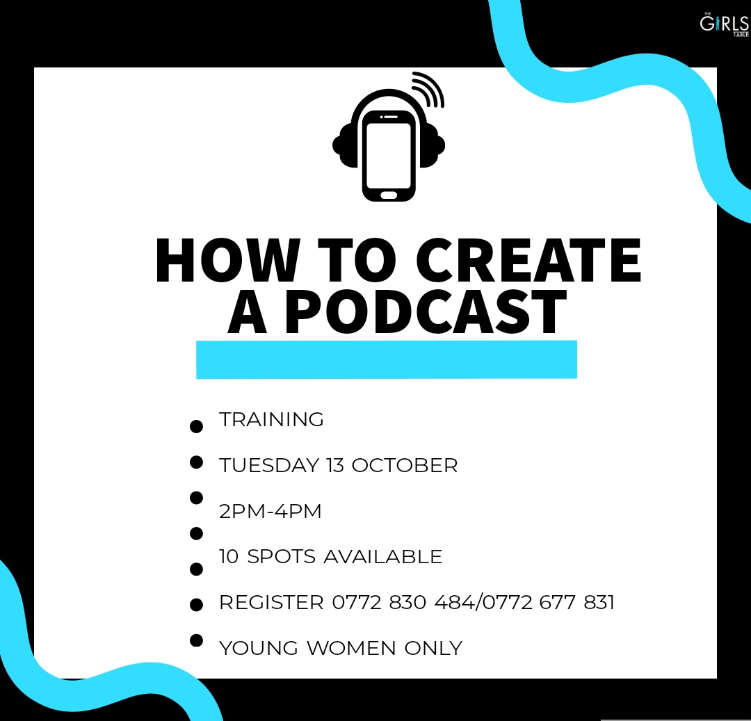 Looking for ten young women who are interested in podcasting. The goal is to train more but we are limiting our classes to only ten. If you are interested&amp;want to be part of The Girls Table Podcast Network, please app the number on the poster.

#Podcasting101
#AmplifyingOurVoices
