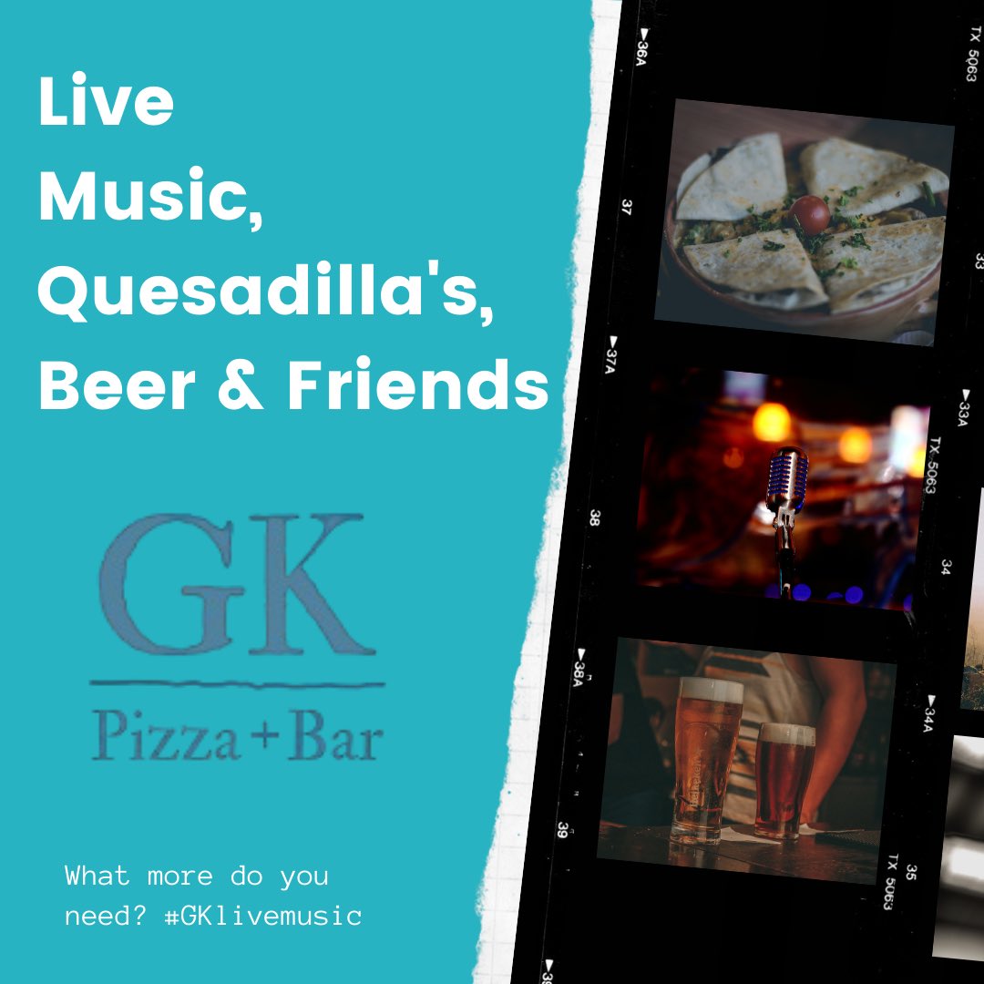 We are loving the vibe on Thursday nights.
We’ve already got a few bookings for tomorrow evening when we will have @Rosiesgigs singing live on the GK Terrace.
£15 for Quesadilla’s served with guac, sour cream and fries + a beer.
Email info@gkpizzaandbar.com to book a spot
