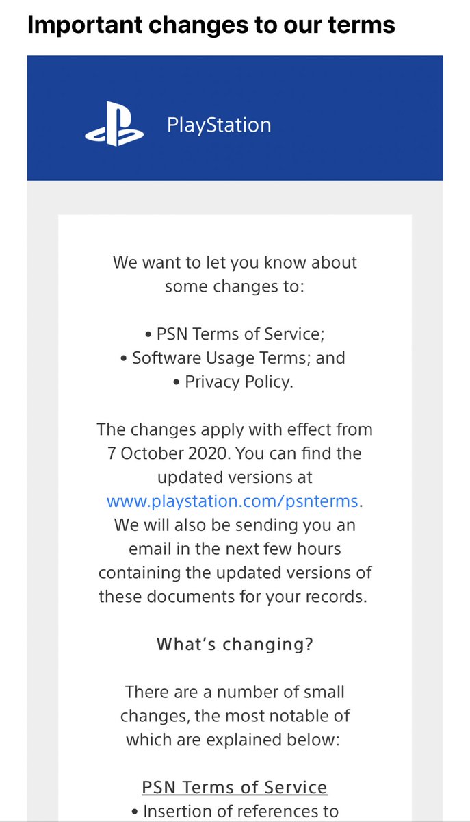 Ps5 Only Ps5 Email From Playstation Sent Out To Everyone Includes Changes To Psn Terms Of Service Relating To Playstation 5 T Co Qkduk1clmy Ps5 Only Ps5 Email From Playstation Sent Out To Everyone Includes Changes To Psn Terms Of Service Relating To Playstation 5 T Co Qkduk1clmy