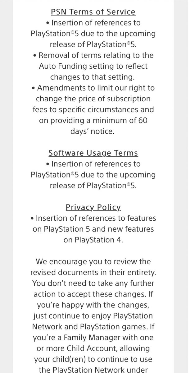 Ps5 Only Ps5 Email From Playstation Sent Out To Everyone Includes Changes To Psn Terms Of Service Relating To Playstation 5 T Co Qkduk1clmy