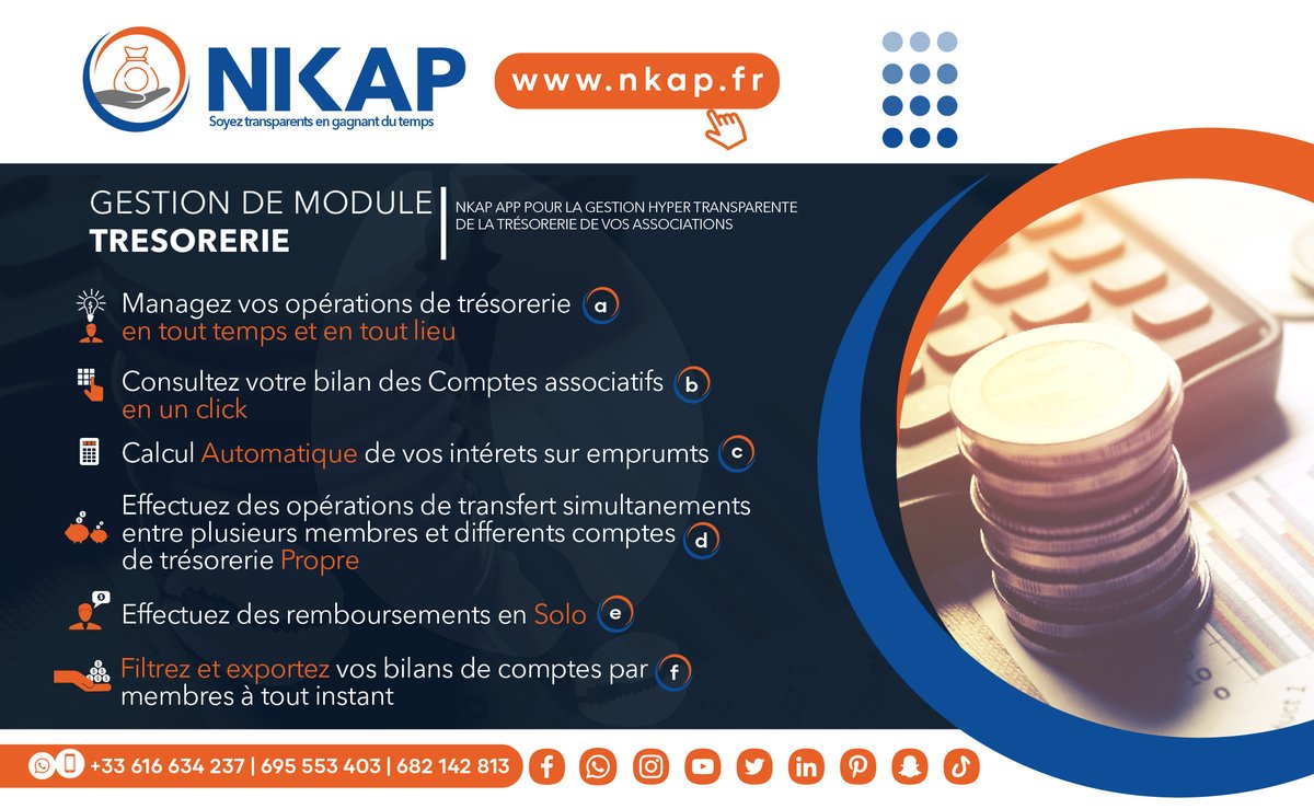 nkapsarl's tweet photo. #MODULES_NKAP
📱💻💸💵🗳📱 
Gagnez en temps et en sérénité, gérez efficacement toutes les opérations de trésorerie de votre association ou tontine via l'application Nkap. 😃👍
#nkap_app #Nkap #applicationmobile #association #applicationrevolutionnaire #Innovations #modulesnkap https://t.co/JJBMMFf5Oc