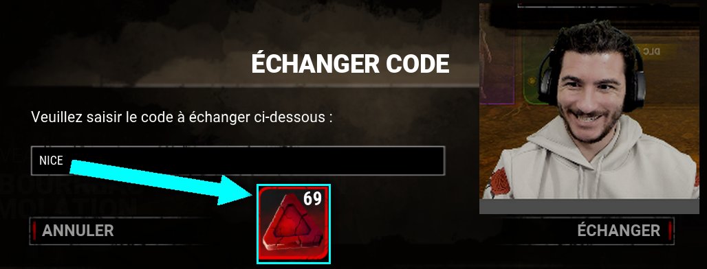Utilise le code " NICE " dans la boutique du jeu sur Dead By Daylight ! Clique sur " ECHANGER CODE " et gagne gratuitement 69 bloodpoints !! 

C'est de petits coquins les développeurs ! #DeadbyDaylight #dbd #dbdfr <a href="/DeadByBHVR/">Dead by Daylight</a> #intothefog