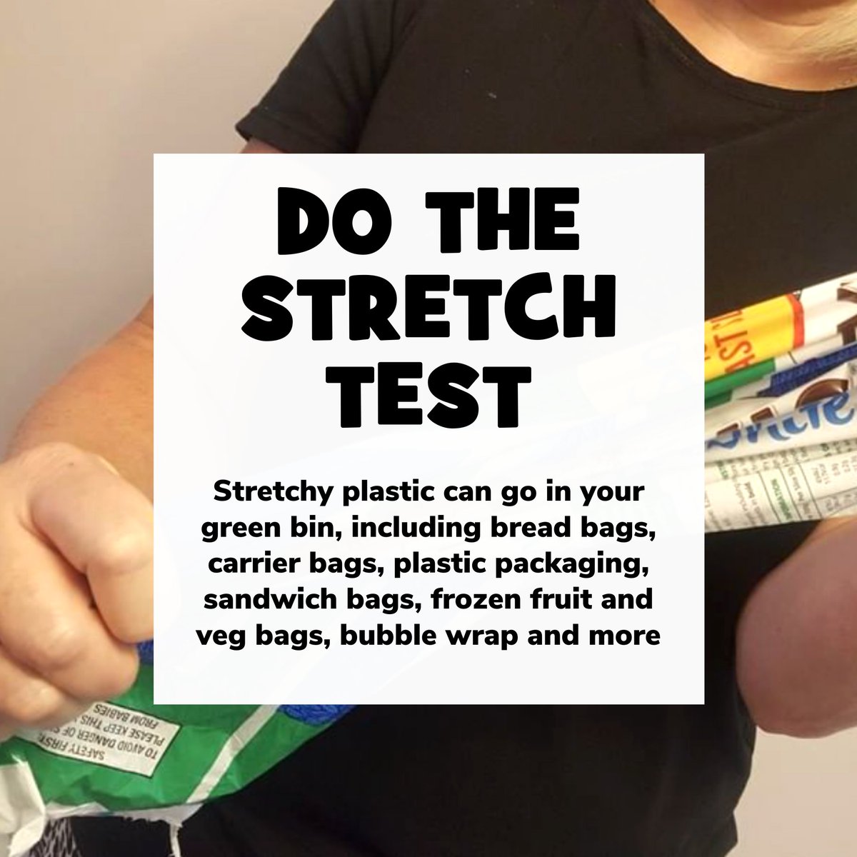 ZeroWasteLeeds's tweet photo. Do the stretch test! If plastic can be stretched then it can be recycled. If the plastic doesn’t stretch &amp; tears (eg salad bags, film lids etc) then it can’t be recycled &amp; should go in your black bin. 

Find more recycling tips on our website - https://t.co/YDMWJ6rXlS ♻️ https://t.co/sKL5EkzVg0