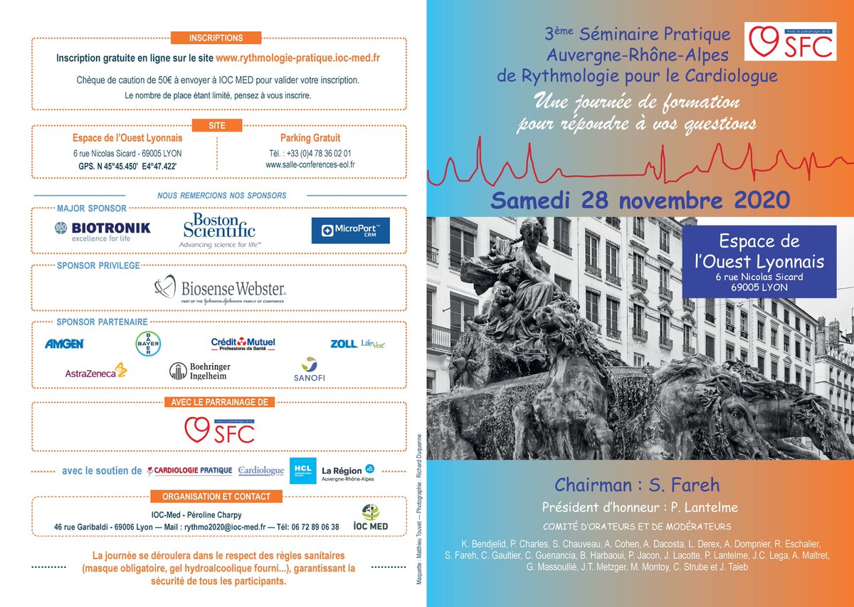 CHUdeLyon's tweet image. Le Dr Fareh et le Pr Lantelme, cardiologues à l&apos;hôpital de la Croix-Rousse, organisent la 3e édition du séminaire pratique Auvergne-Rhône-Alpes de #Rythmologie pour le Cardiologue. RDV le 28/11/2020 rythmologie-pratique.ioc-med.fr