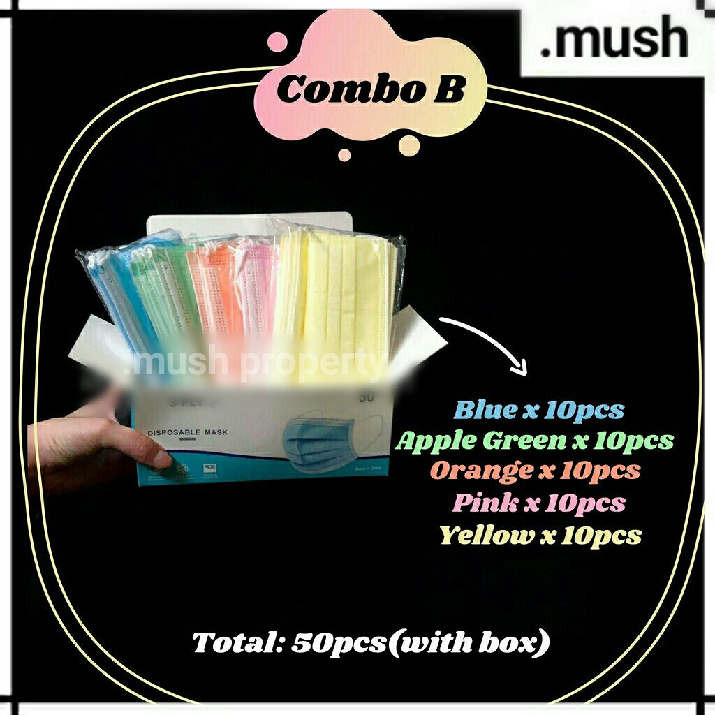 Do RT and spread my business I'll be in every post of thread pasar malam!"Tapi Mush, I nak mix colour satu box "Bolehhh awaaakk! Mush dah sediakan two sets of combo ni haa For each COMBO, you can get 5 mixed colours of mask for 10 pc per colour 