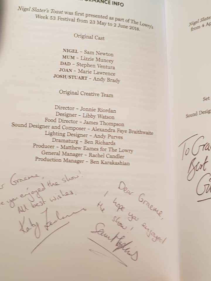 Graeme Scott (@scottgraeme629) on Twitter photo 12 months ago we were at <a href="/RoyalDerngate/">Royal & Derngate</a> to see <a href="/ToastPlay/">Nigel Slater’s ‘Toast’</a>
Another great night with the play written by <a href="/FillouxPastry/">Henry Filloux-Bennett</a> about <a href="/NigelSlater/">nigel slater</a>
Great also to meet Giles Cooper , <a href="/BlairPlant/">Blair Plant</a> and get play signed by the whole cast Inc @katyfederman , <a href="/SamHopkinsActor/">Samantha Hopkins</a> <a href="/StefanMajczak/">Stefan Edwards</a> 12 months ago we were at <a href="/RoyalDerngate/">Royal & Derngate</a> to see <a href="/ToastPlay/">Nigel Slater’s ‘Toast’</a>
Another great night with the play written by <a href="/FillouxPastry/">Henry Filloux-Bennett</a> about <a href="/NigelSlater/">nigel slater</a>
Great also to meet Giles Cooper , <a href="/BlairPlant/">Blair Plant</a> and get play signed by the whole cast Inc @katyfederman , <a href="/SamHopkinsActor/">Samantha Hopkins</a> <a href="/StefanMajczak/">Stefan Edwards</a>