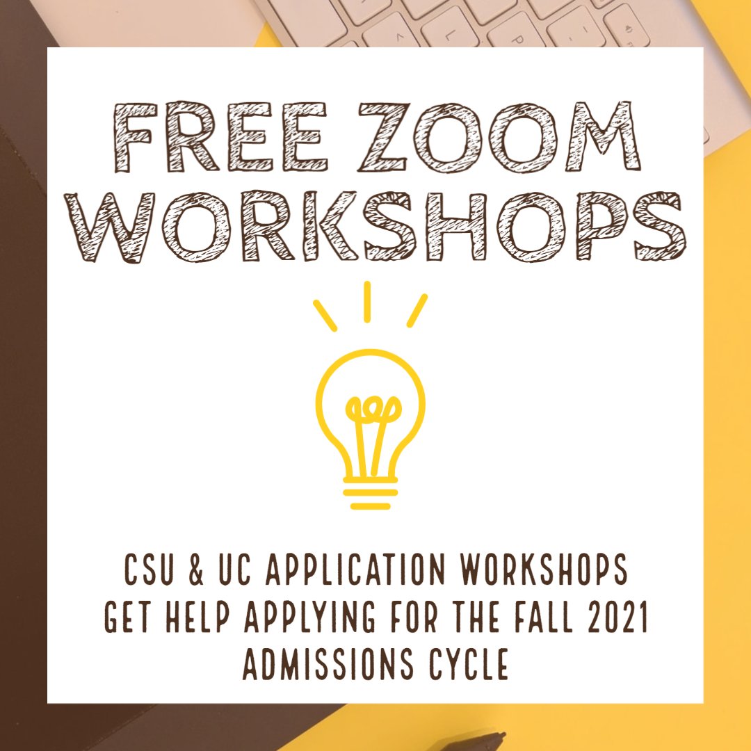 mercedcollege's tweet photo. The Merced College Transfer Center will be offering FREE workshops in October and November to help you with CSU and UC applications for the Fall 2021 admissions cycle. Find a workshop that fits with your schedule and be sure to attend! https://t.co/OsZGulUKlO. https://t.co/Pf3xpJKM6S