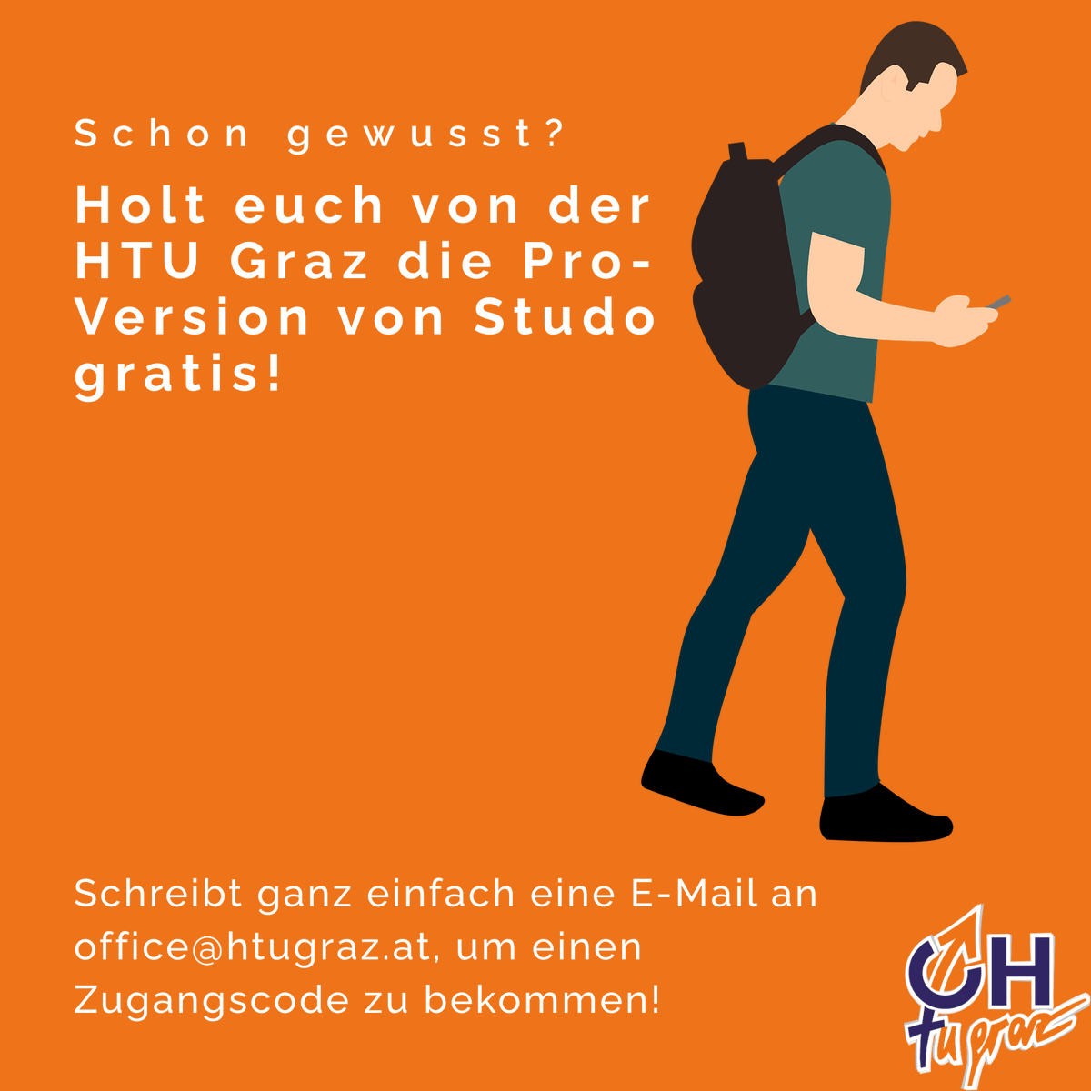 HTUGraz's tweet image. Schon gewusst? Als Studierende der TU Graz Könnt ihr euch über die HTU Graz ganz leicht und umsonst eure Studo-App auf die Pro-Version updaten. Schreibt einfach eine Mail  von eurer TU-Emailadresse an office@htugraz.at, um einen Zugangscode zu bekommen.