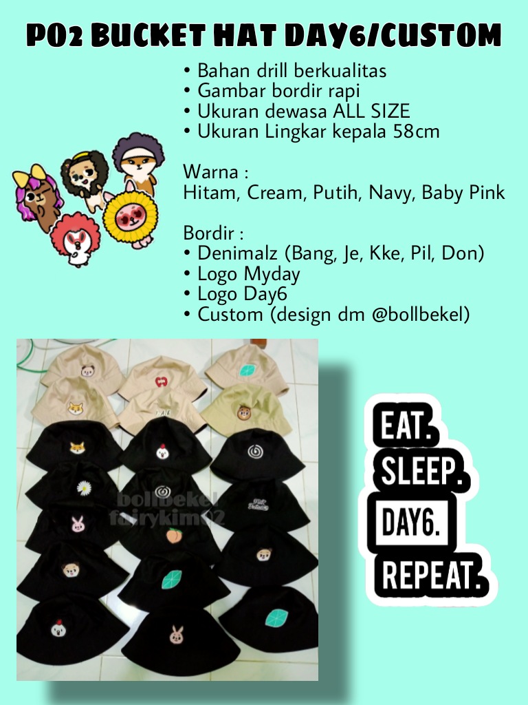 bollbekel's tweet photo. Help RT 🙏
PO 2 Bucket Hat DAY6/Custom🌟
by @fairykim02 & @bollbekel
How to Order:
- (ONE SIDE) DP 30K/FP 45k
https://t.co/m1iJEIBW8C
- (DOUBLE SIDE) DP 50K/FP 65K
https://t.co/hl8jOXzExB
#buckethatdenimalz
#buckethatcustom
#wtsday6stuff
#wtbday6stuff https://t.co/2kgCFtWIsx