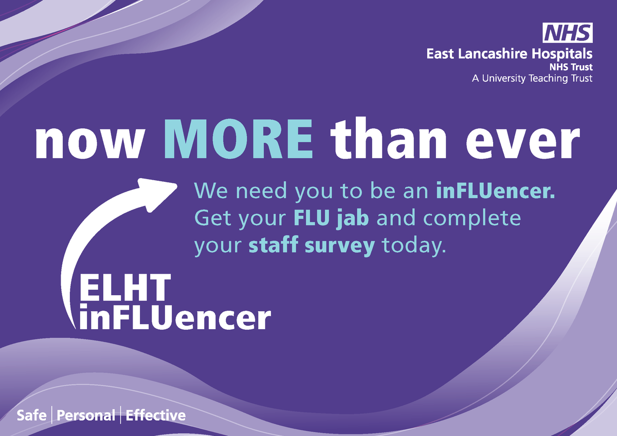 ELHT_NHS's tweet photo. Calling all staff 📢
Don’t forget to have your say and be an #ELHTinFLUencer by completing the staff survey and getting your flu jab!
Our @well_team are set up in the theatre staff room at #RBTH today (7 Oct) 8:30am til 12pm - pop along! https://t.co/oD8W6dVDCm