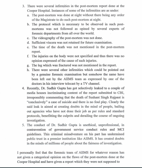 ANI's tweet photo. #SushantSinghRajput's family lawyer Vikas Singh writes a letter to CBI Director, raising objections over forensic examination report submitted by AIIMS to CBI &amp; calling it faulty. 

The letter reads, "Matter needs to be referred to another forensic team to be constituted by CBI." https://t.co/Jlnnusf37C