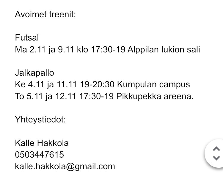 ⚽️ Käpylän pallo käynnistää uuden U16 joukkueen marraskuussa ⚽️Kaudella 20-21 joukkue koostuu pääasiassa vuonna 2005 syntyneistä pelaajista. 
Lisätietoa kuvissa ja valmentajalta:
Kalle Hakkola
0503447615
kalle.hakkola@gmail.com