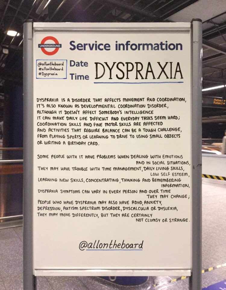 ‘Dyspraxia is a disorder that affects movement & coordination, it’s also known as a developmental coordination disorder. Although it doesn’t affect somebody’s intelligence it can make daily life difficult & everyday tasks seem hard’ #allontheboard #DyspraxiaAwarenessWeek 🔻🔻🔻