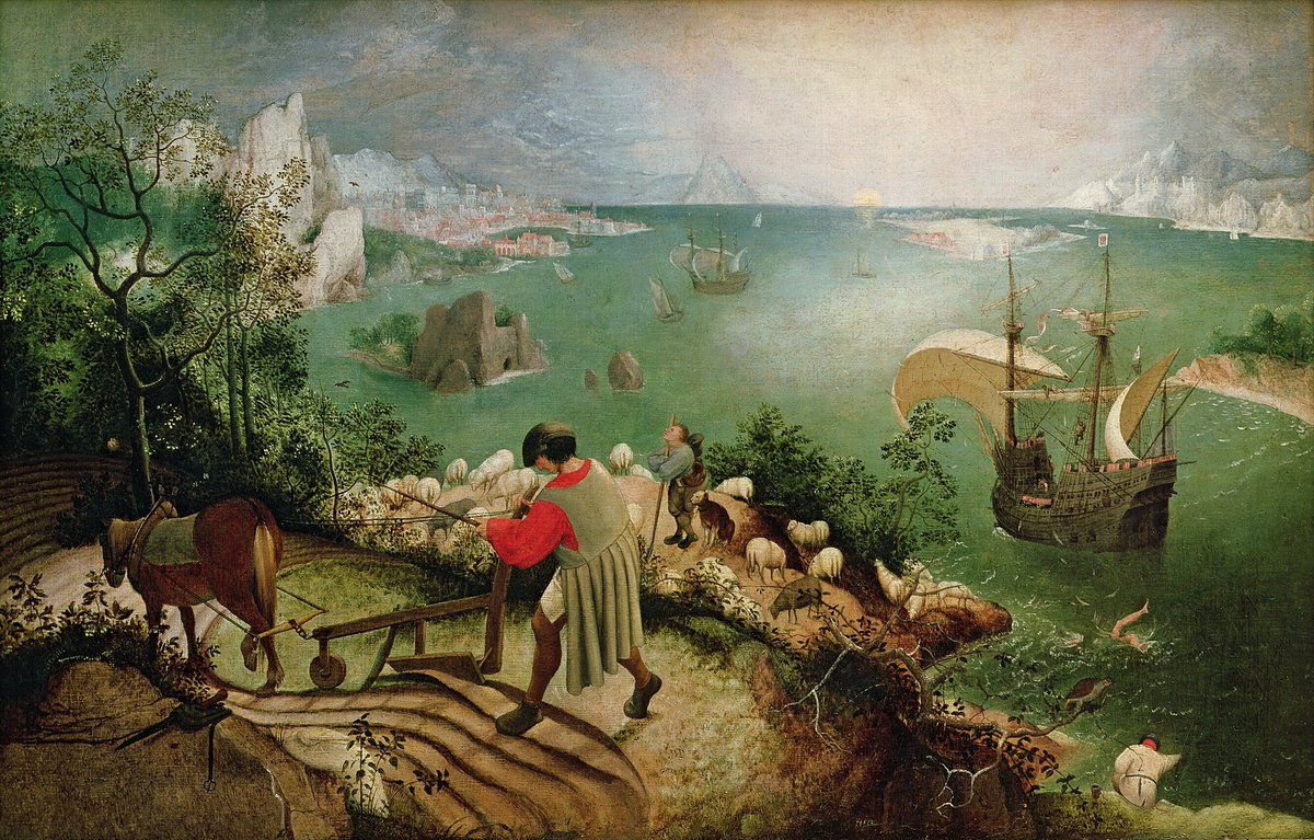 Pieter Bruegel the Elder’s “Landscape with the Fall of Icarus”, largely derived from Ovid. Oil on canvas, c. 1560.
#classics #classicalheritage #latinliterature inspiring #flemishrenaissance
Royal Museums of Fine Arts of Belgium