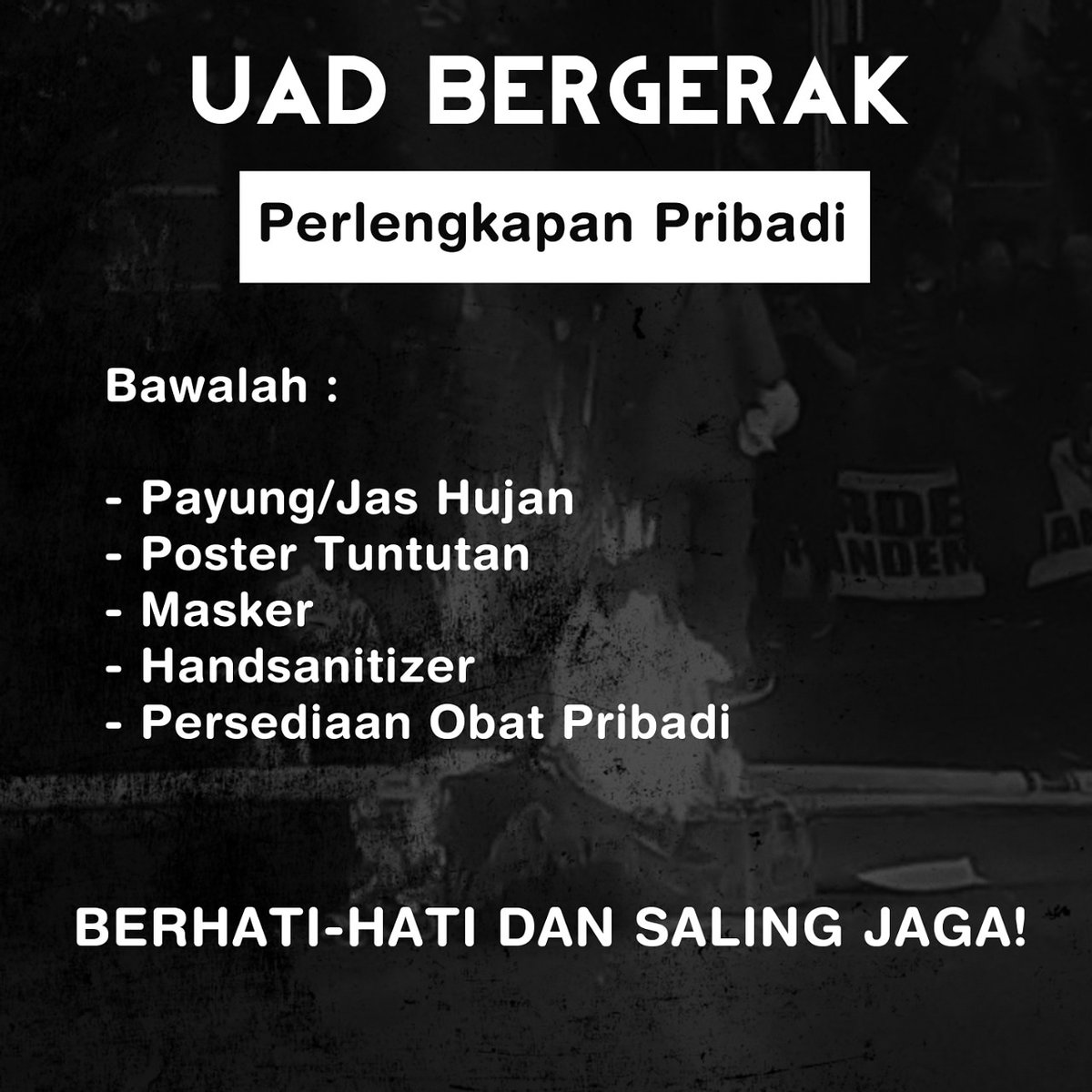 Uadmovement's tweet photo. Mari rapatkan barisan kawan2 UAD Bergerak kembali turun ke jalan
#jogjamemanggil 
#BatalkanOmnibusLaw 
#MosiTidakPercaya https://t.co/Hu6sn5OiBA