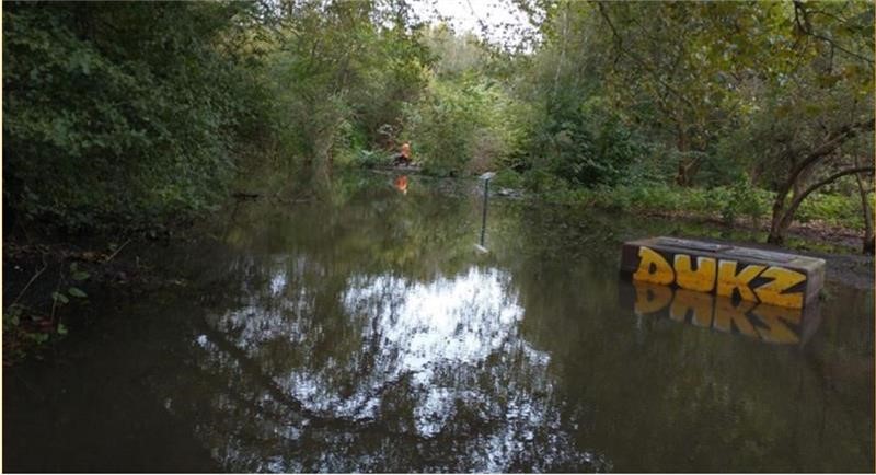 #EastLondon Most customers should have their water supply back. We're sorry to all impacted - the image shows where the burst occurred which flooded an area of woodland, which made it challenging for our team to find the exact location of the burst. Thank you for your patience.