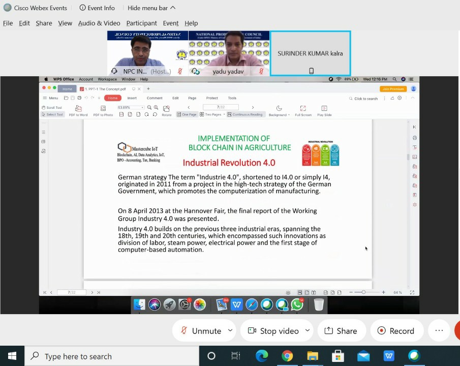 Experts enumerating benefits of #Blockchain in #Agriculture during Ongoing Webinar of @NPC_INDIA_GOV "Blockchain-Revolutionising the Agriculture Sector"
@icarindia @ap_agriculture @AMD_GoAP @AgriGoI @CGIAR @agripulse @PIBAgriculture @PIB_India @agriuniverse @IFAD @FAO @FCI_India https://t.co/4RTloBvzF7