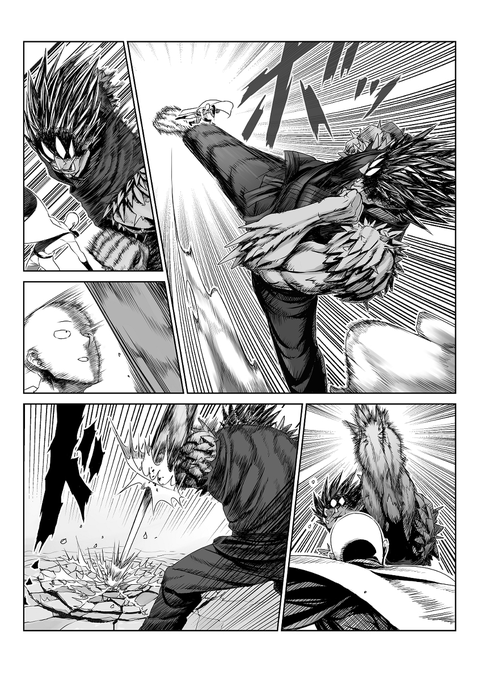 ちなみに、これが、以前単行本の表紙裏に描かれていたゴウケツのワンシーンを別角度から描かせていただいたシーンです(`、3_ヽ)_ #ワンパンマン #ゴウケツ 