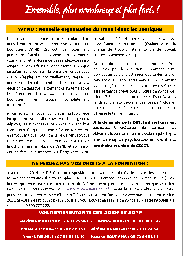 CgtTelecomParis's tweet photo. #Orange #DOIDF #AD #CSSCT
CSSCT des AD DOIDF du 20 Septembre
- Effectifs en boutique : Les AD à l’agonie !
- Congés : La face cachée de « Self-Service »
- WYND : Nouvelle organisation du travail dans les boutiques
- Ne perdez pas vos droits à formation !
https://t.co/yATL1wwPCj https://t.co/9bmwfONybh