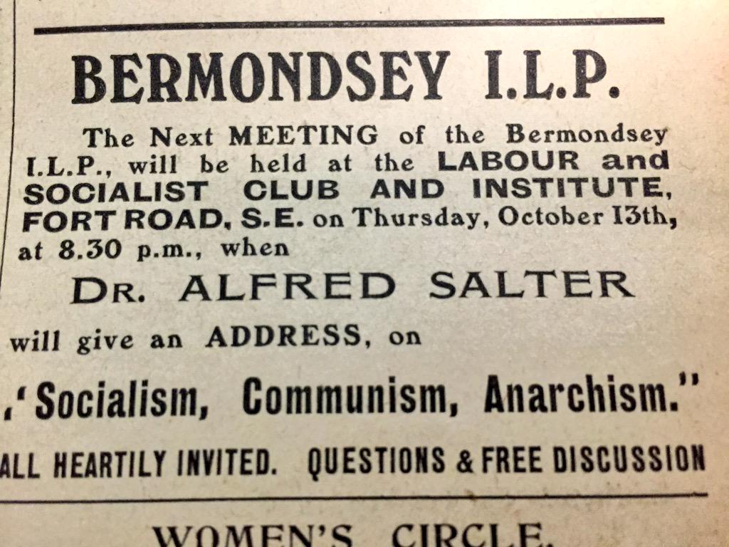 Notice of forthcoming talk by Alfred Salter on Socialism, Communism, Anarchism