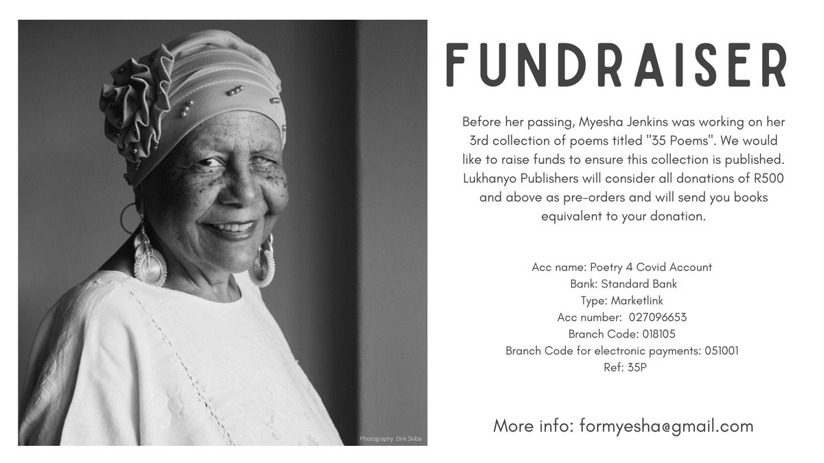 Hey fam, please help us raise funds to publish Myesha Jenkins' 3rd book. Please RT
<a href="/CheekyNatives/">The Cheeky Natives</a> <a href="/Abantu_/">Abantu Book Festival</a> <a href="/SABookFair/">SA Book Fair</a> <a href="/MG_Friday/">M&G Friday</a> <a href="/BKOLitMagazine/">BKO Literature Magazine</a> <a href="/SAfmRadio/">SAfmRadio 📻</a> <a href="/JazzuaryFM/">Jazzuary.FM</a> <a href="/poetrypotion/">Poetry Potion</a> <a href="/PoetryAfrica/">Poetry Africa</a> <a href="/basa_news/">Business and Arts South Africa (BASA)</a> @NewzroomAfrika <a href="/LitAllianceSA/">Literary Alliance</a> <a href="/LiteracyAssocSA/">Literacy Association of South Africa</a> @kayafm95dot9