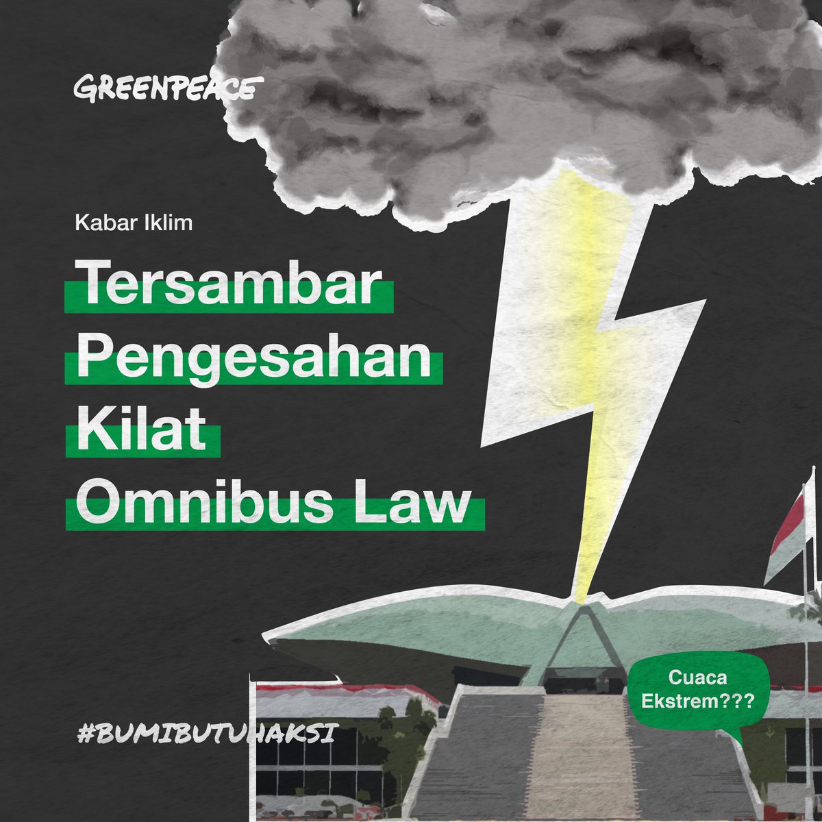 GreenpeaceID's tweet photo. Alih-alih berfokus pada upaya penanganan bencana krisis iklim, khususnya juga pengentasan kasus Covid-19, @dpr_ri dan pemerintahan @jokowi justru kompak untuk ngebut mengurusi Omnibus Law yang digadang-gadang jadi senjata pamungkas bagi pertumbuhan ekonomi. https://t.co/KLnRO1Xc8g
