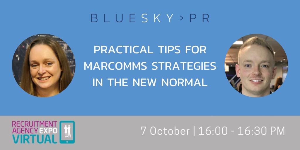 BlueSkyPR's tweet photo. We are looking forward to the @recexpo which starts today!

At 4pm, BlueSky's @VickieCollinge and @Stobbzy will be sharing their tips on developing and implementing a marcomms and social strategy in the new normal. 

#RecExpoVirtual #RecExpo https://t.co/rlwxunAjtg