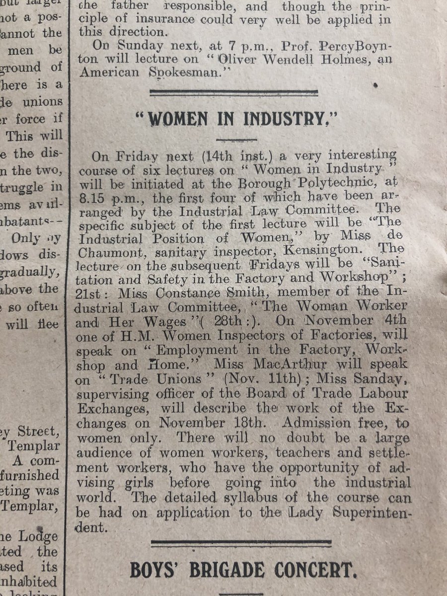 110 years ago Borough Polytechnic  @lsbu was hosting a series of public lectures on women in industry