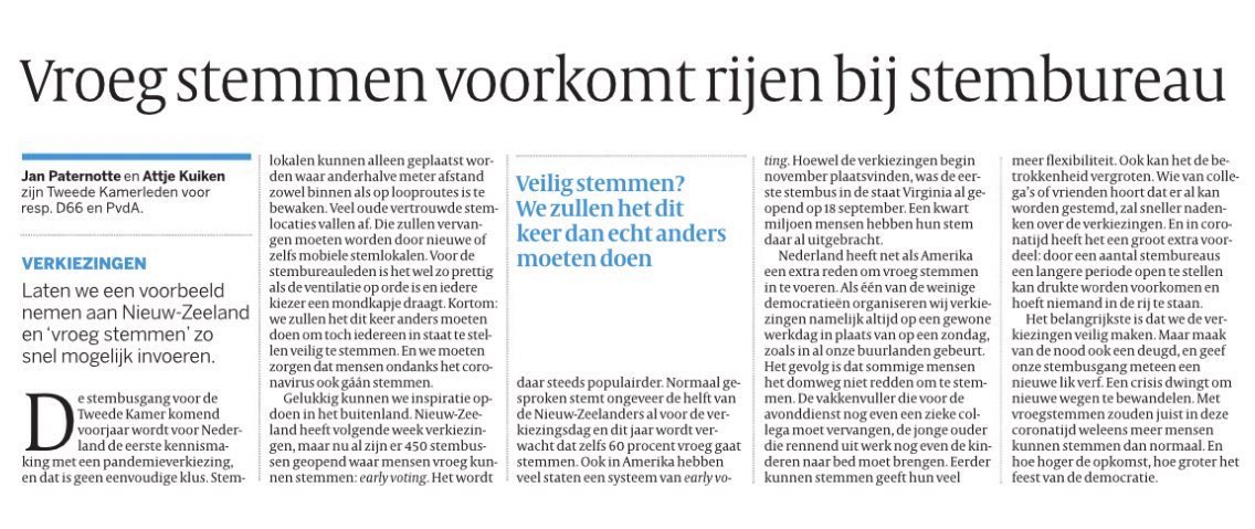 LodewijkA's tweet image. Iedere stem telt! 

Goed voorstel van @attjekuiken en @jpaternotte om te kijken hoe in deze coronatijd toch iedereen zijn of haar stem kan uitbrengen. Bijvoorbeeld door vroeg stemmen mogelijk te maken