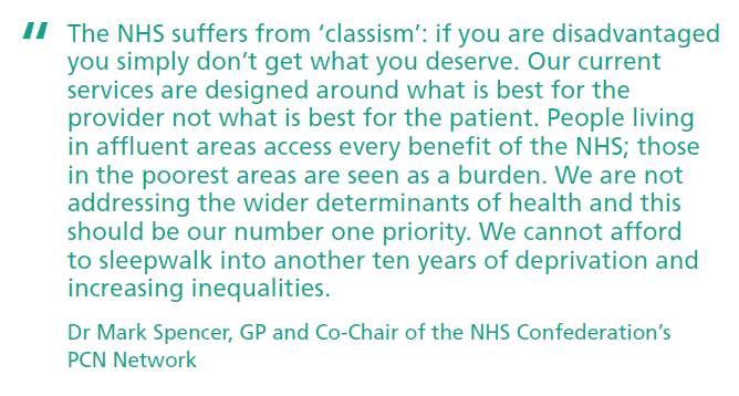 4/8. It's also about 'class', an old-fashioned word, but one which needs to be addressed in how the NHS 'sees' the world and its scope of action and influence.