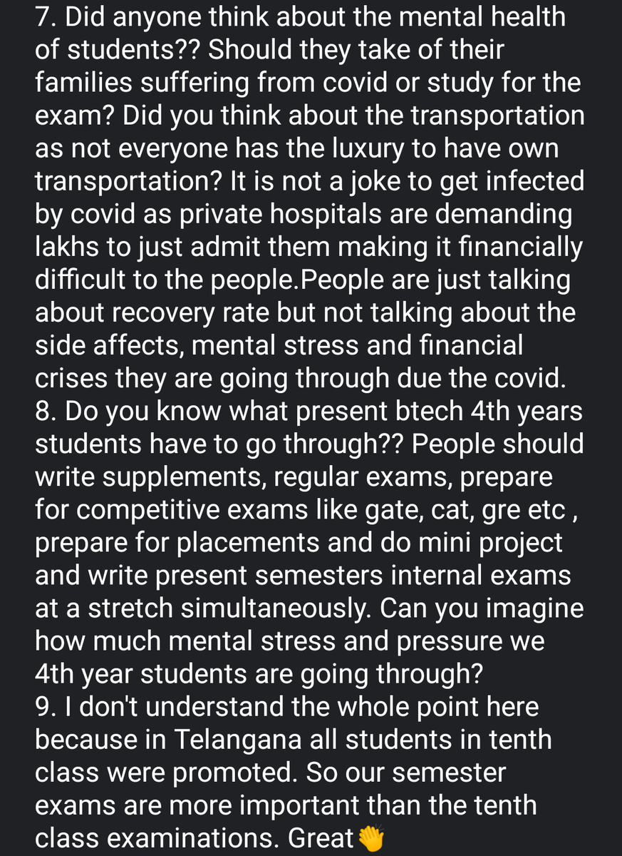 Akanksh60783906's tweet photo. We want answers to all the questions asked below @KTRTRS @KTRoffice @TelanganaCMO @SabithaindraTRS It is not a joke to conduct exams in irregular manner #Jntuh Voice out for us if our points seem legitimate to you  @V6News @TV9Telugu @TSNSUI @NewIndianXpress https://t.co/ks6L72NBfl
