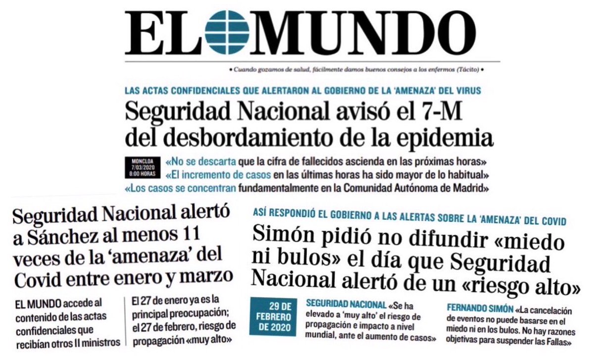 pablocasado_'s tweet photo. Sánchez pedía no difundir bulos y alentaba manifestaciones mientras su departamento de Seguridad llevaba meses avisándole de la gravedad del Covid. Exigimos responsabilidades por ocultar 11 alertas oficiales, y saber cuántos muertos y parados se hubieran evitado sin esas mentiras https://t.co/VhoppGzU8D