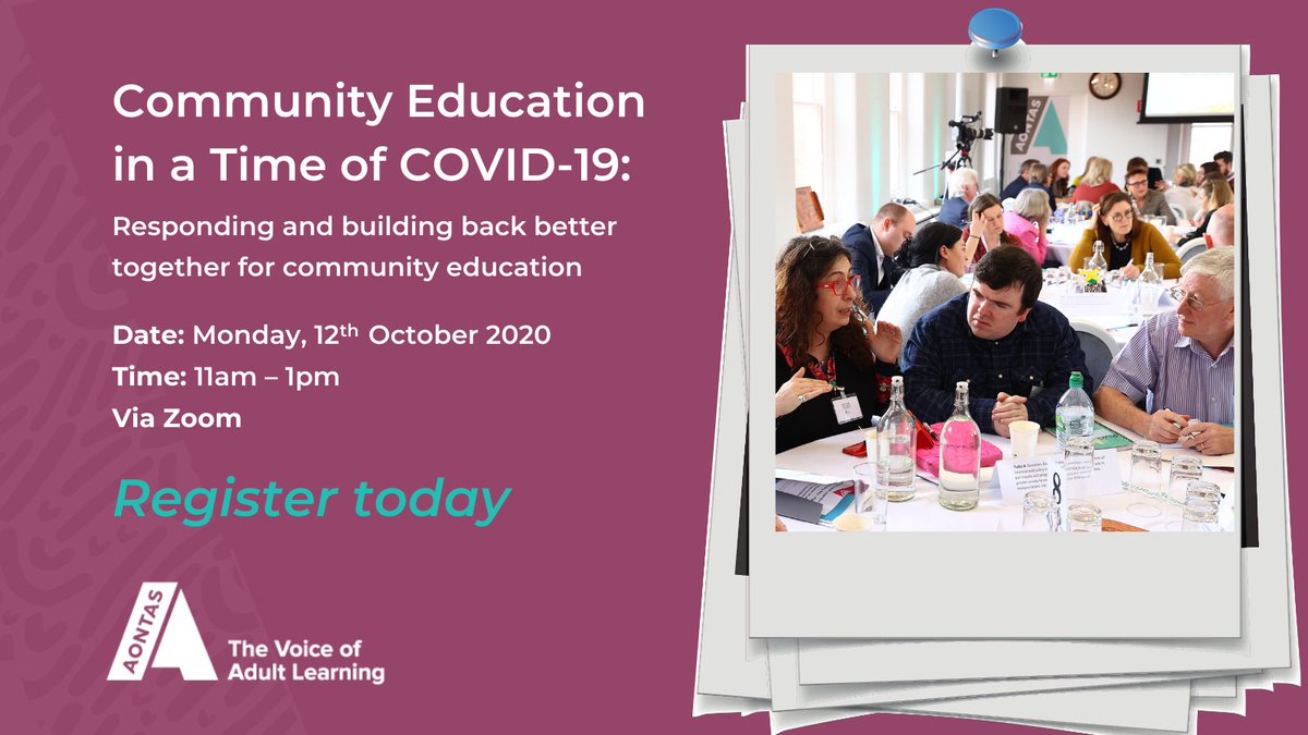 AONTAS #CEN members - register now for the virtual event: '#CommunityEducation in a Time of #COVID19: responding & building back better together for community education' ➡️aontas.com/events/communi…
🗓️ Monday, 12th October
🕚11am
📣Showcase the value & diversity of #CommunityEd