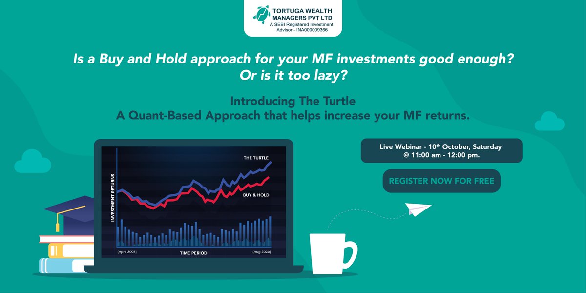 WealthTortuga's tweet photo. The 10th webinar edition of 'An Introduction to the Turtle' - our Quant Based approach to Long term investing that's finding favor with the discerning HNI MF investor.
Register Now for free: https://t.co/tkXcSJpP0j
When: Saturday, 10th October from 11 am to 12 pm https://t.co/glAFwGpUNp