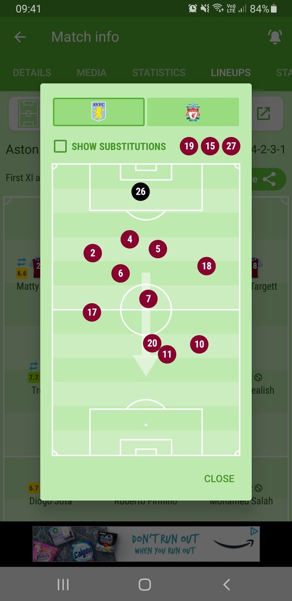 Average player positions v liverpool Barkley is no20