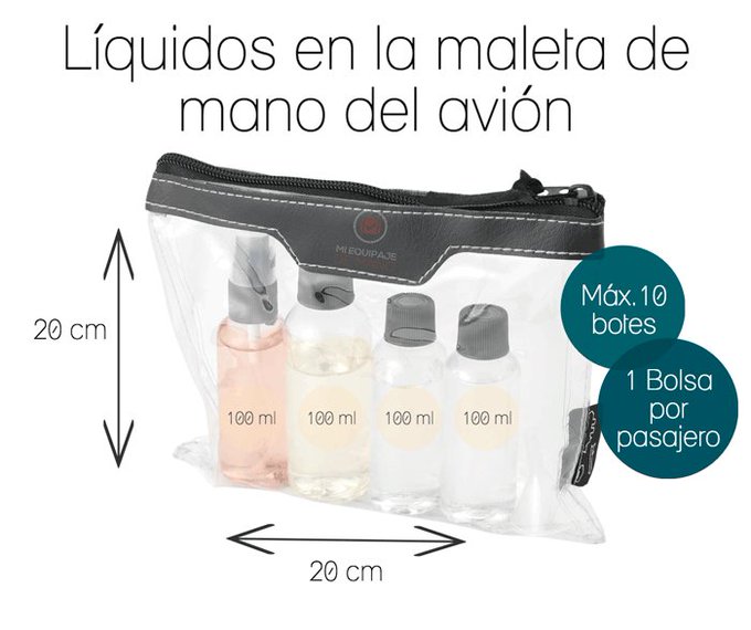 Guardia Civil on X: En tus planes de #ViajeAlExtranjero recuerda que el  equipaje de mano 🖐 solo puede contener 1 litro de líquidos, cremas o  geles. En envases no > a 100